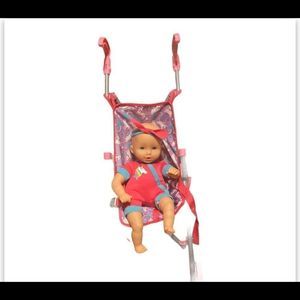 Baby Doll Stroller Play Set 10 Pieces Stroller Folds Kid Connection Pretend Play